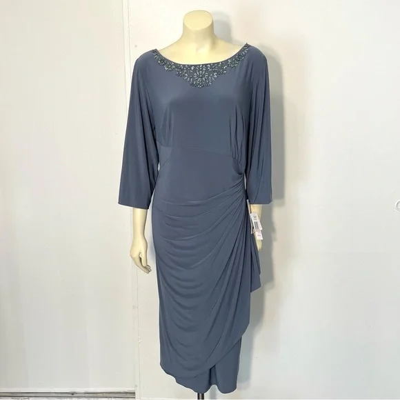 Alex Evenings | Dresses | Alex Evenings Nwt Blue Gray Gemstone Side Ruched  Evening Dress Size 4w | Poshmark